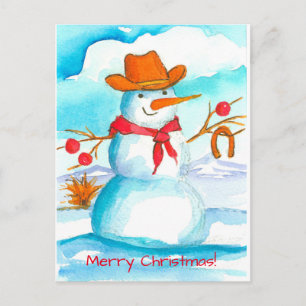Cowboy Snögubbe Horse Shoe God jul Helg Vykort