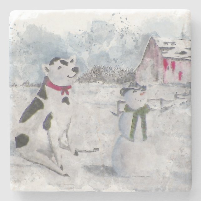 Cowboy Snögubbe jul Stenunderlägg (Framsidan)