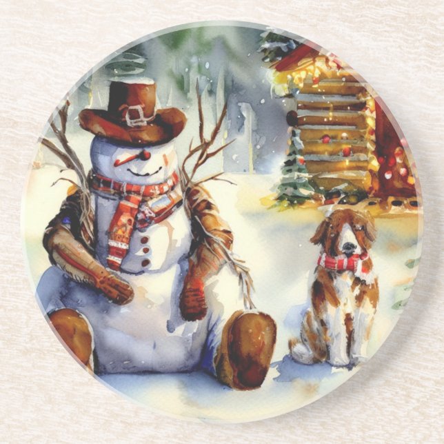 Cowboy Snögubbe-julen Underlägg (Framsidan)
