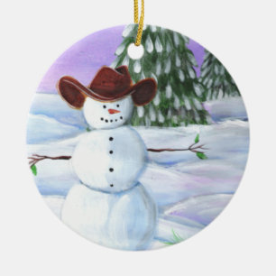 Cowboy Snögubbe Julgransprydnad Keramik