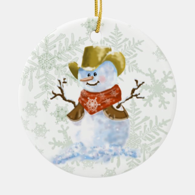 Cowboy Snögubbe Julgransprydnad Keramik (Framsidan)