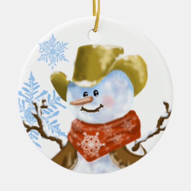 Cowboy Snögubbe julprydnad Julgransprydnad Keramik (Framsidan)