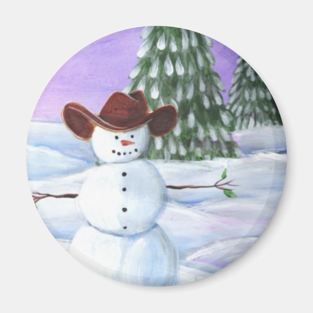 Cowboy Snögubbe Magnet (Framsidan)