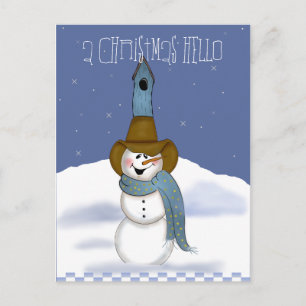Cowboy Snögubbe med Birdhouse Helg Vykort
