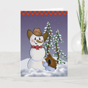 Cowboy Snögubbe med Red Bandana Helgkort