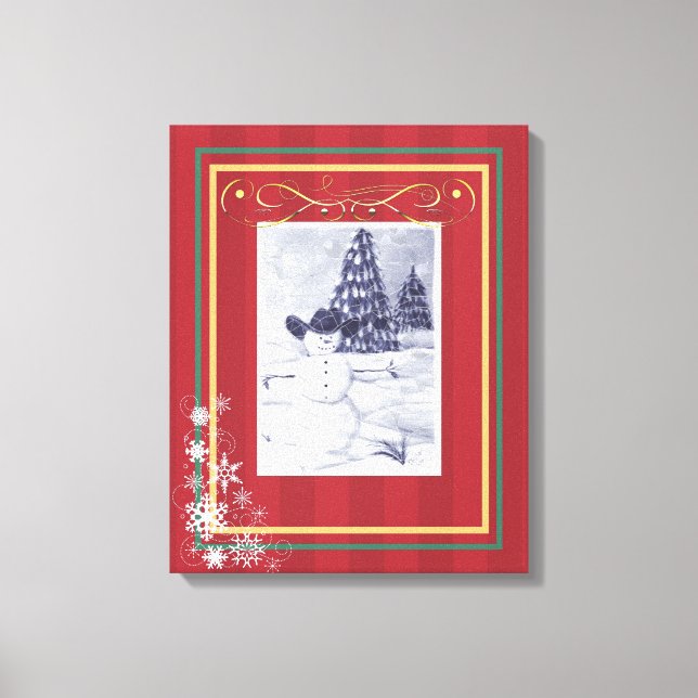 Cowboy Snögubbe Mosiac Wrapped Canvas (Framsida)