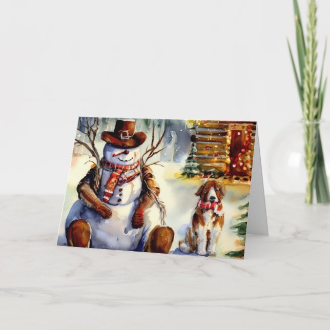Cowboy Snögubbe och Saint Bernard-julen Helgkort (Framsida)