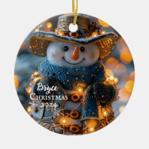 Cowboy Snögubbe Personlig Ornament