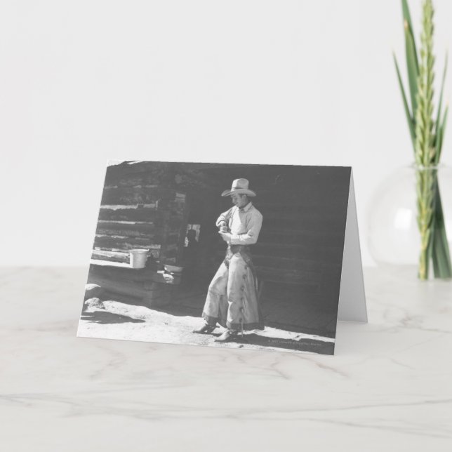 Cowboy som äter från en Peter Pan peanutbutter Kort (Framsida)