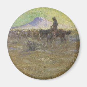 Cowboy som driver boskap på betesmark av Lon Megar Magnet