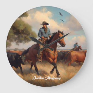 Cowboy som driver boskap till häst stor klocka