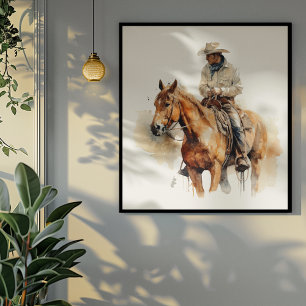 cowboy som kör en brun häst också, anpassade poster