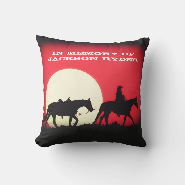 Cowboy som leder en Riderless hästminnesmärke Kudde (Framsida)