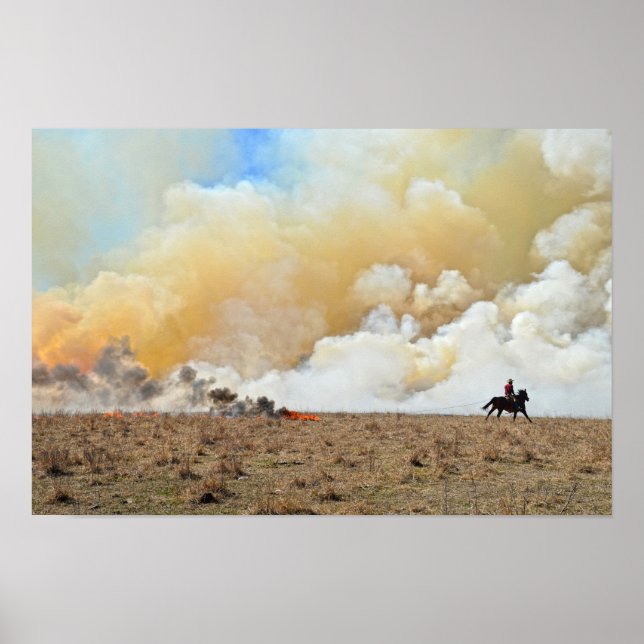 Cowboy som påbörjar en kontrollerad bränning poster (Framsidan)
