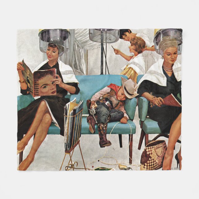 Cowboy sovande i skönhetsalong fleecefilt (Framsidan (Horisontell))