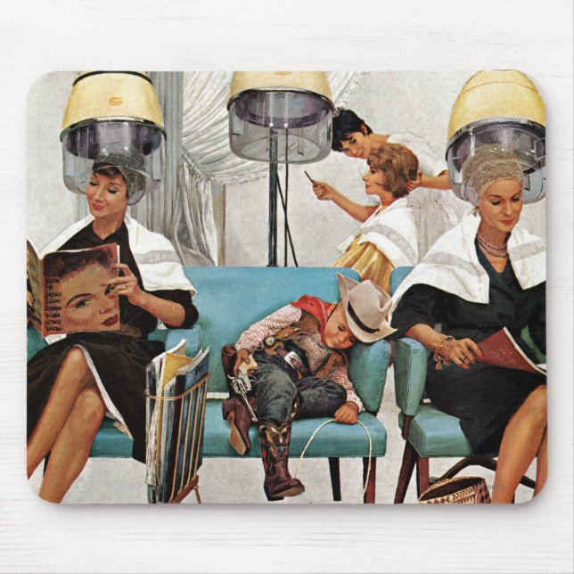 Cowboy sovande i skönhetsalong musmatta (Framsidan)