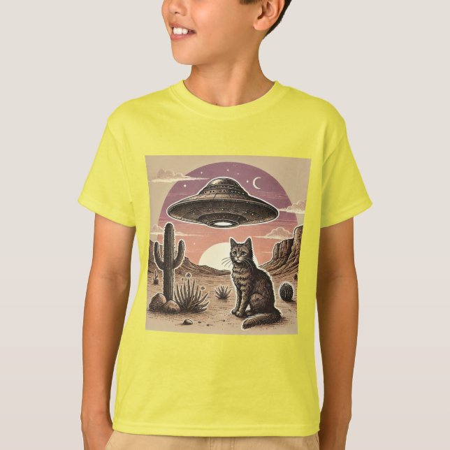 Cowboy Spaceship Cat T Shirt (Framsida)