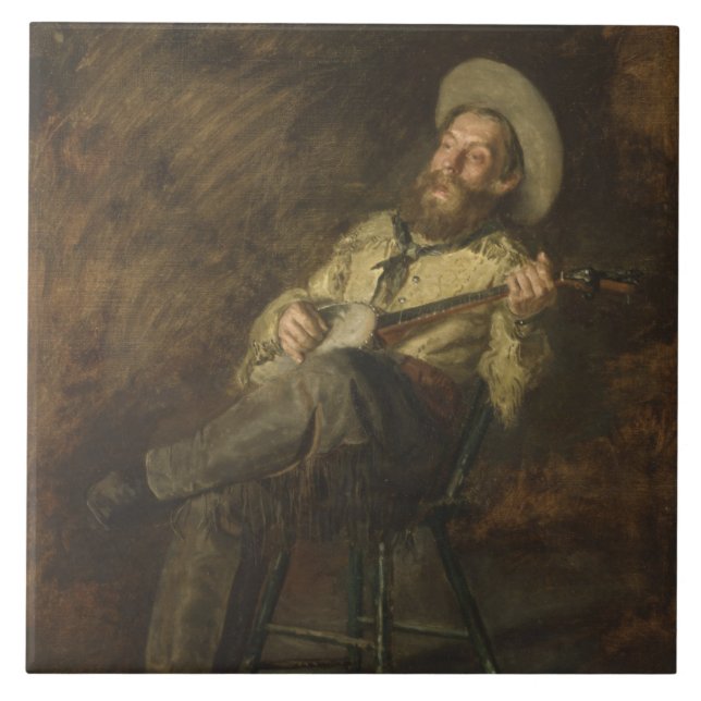 Cowboy spelar Banjo och Singing Land Music Kakelplatta (Framsidan)