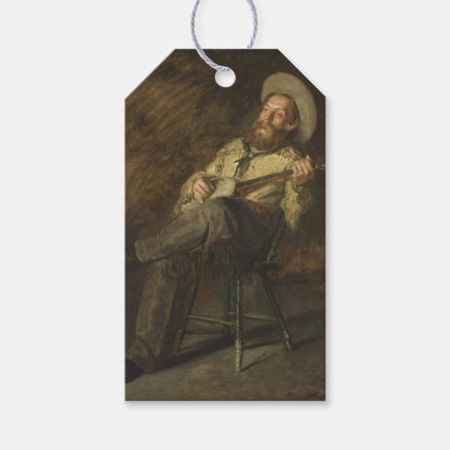 Cowboy spelar Banjo och Singing Land Music Presentetikett (Framsidan)