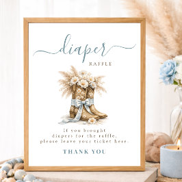 Cowboy Stövlar Blå Båge Baby Shower Blöjlotteri Poster