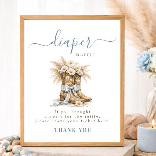 Cowboy Stövlar Blå Båge Baby Shower Blöjlotteri Poster