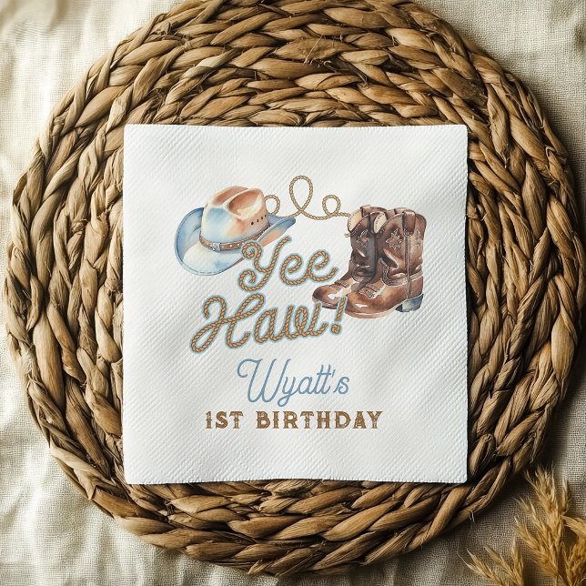 Cowboy Stövlar Första Rodeo Födelsedagsfirande Ser Pappersservett (Cowboy Boots First Rodeo Birthday Party Napkins)