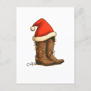 Cowboy Stövlar Jul Western Santa Hatt Inbjudan Vykort