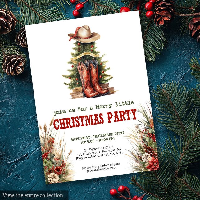 Cowboy-stövlar julfest inbjudan rustik stil (Cowboy boots Christmas party invite rustic style

)