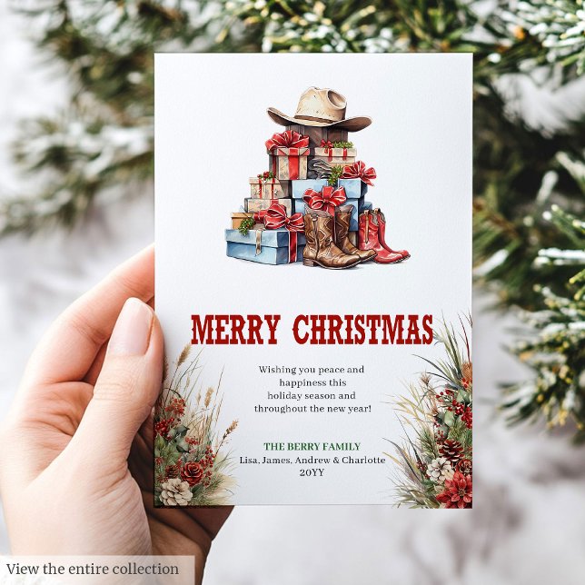 Cowboy-stövlar julhälsningskort rustikt julkort (Cowboy boots Christmas greeting card rustic

)