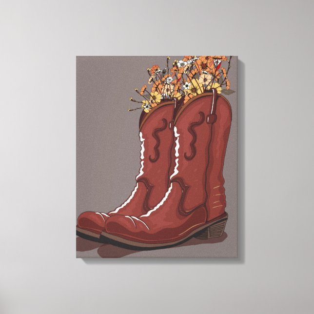 Cowboy Stövlar Med Vilda Blommor Canvastryck (Framsida)