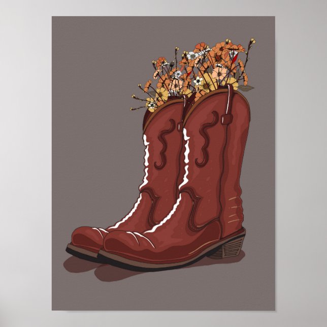 Cowboy Stövlar Med Vilda Blommor Poster (Framsidan)