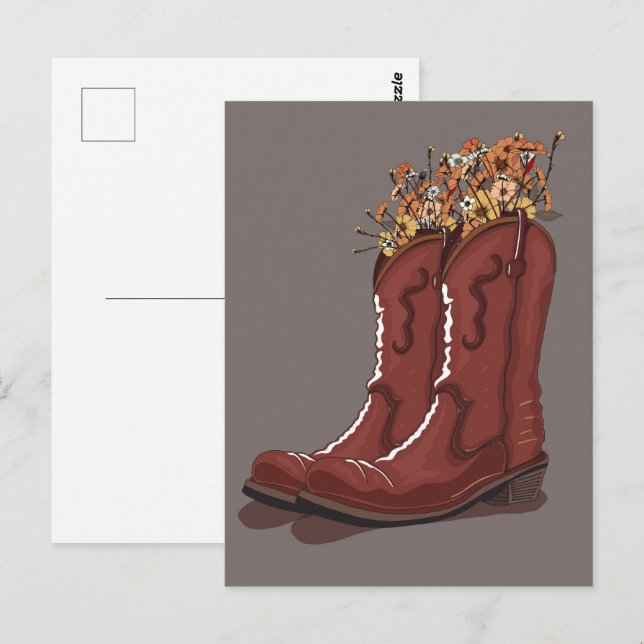 Cowboy Stövlar Med Vilda Blommor Vykort (Fram/baksida)