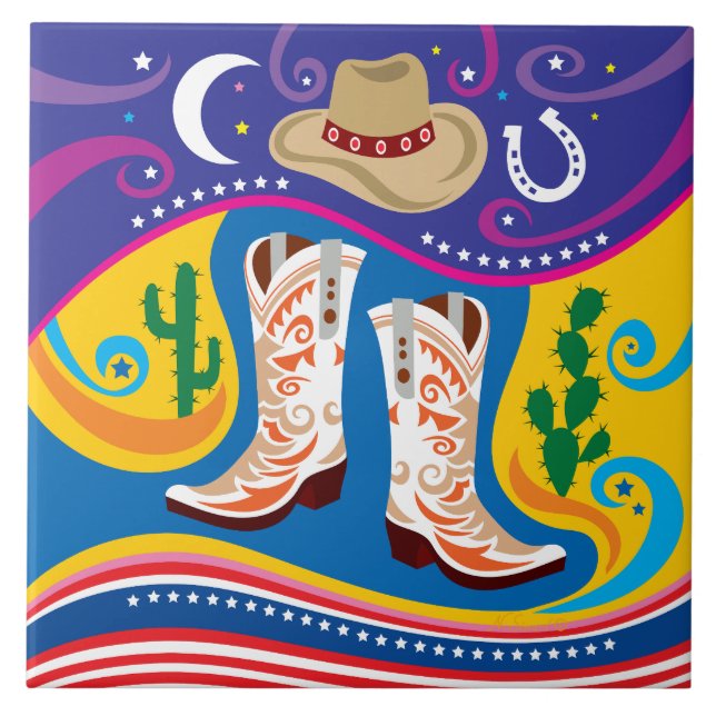 Cowboy Stövlar och Ökenstjärnor Kakelplatta (Framsidan)