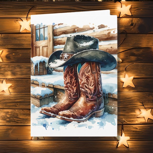 Cowboy Stövlar på Framförporten på en Vinterdag Kort (Skapare uppladdad)