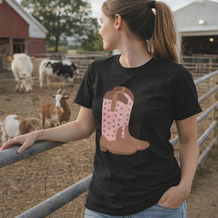 Cowboy Stövlar Rosa med Falska Silver Glitter Stjä T Shirt