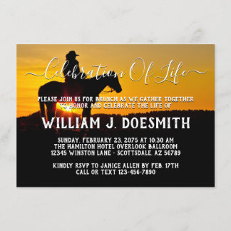 Cowboy Sunset Funeral Memorial Service Inbjudningar