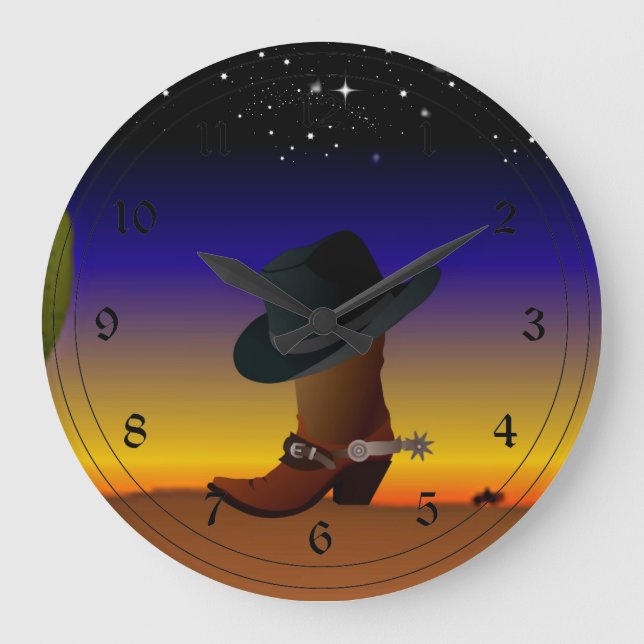 Cowboy Sunset Stor Klocka (Framsida)