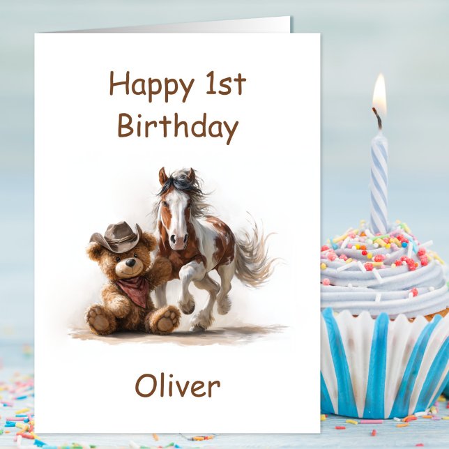 Cowboy Teddy Bear 1st Birthday Kort (Skapare uppladdad)