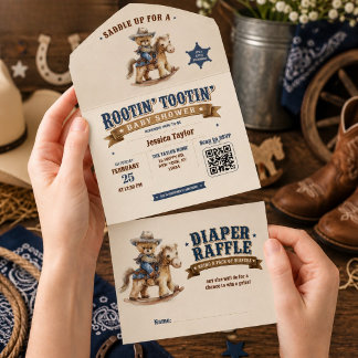 Cowboy Teddy Bear Baby Shower QR Blöja Lotteri