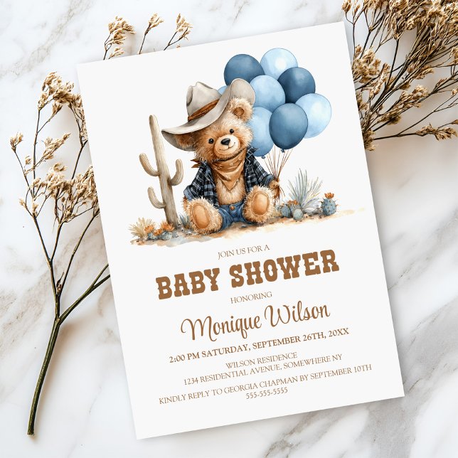 Cowboy Teddy Bear Bebis Shower Inbjudan (Skapare uppladdad)