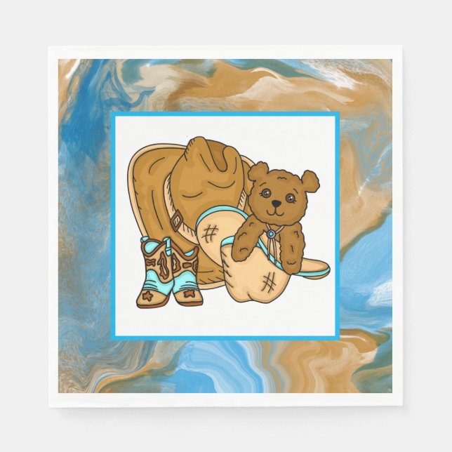 Cowboy Teddy Bear Boy’s Baby Shower Paper  Pappersservett (Framsidan)