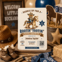 Cowboy Teddy Bear Western QR RSVP Baby Shower