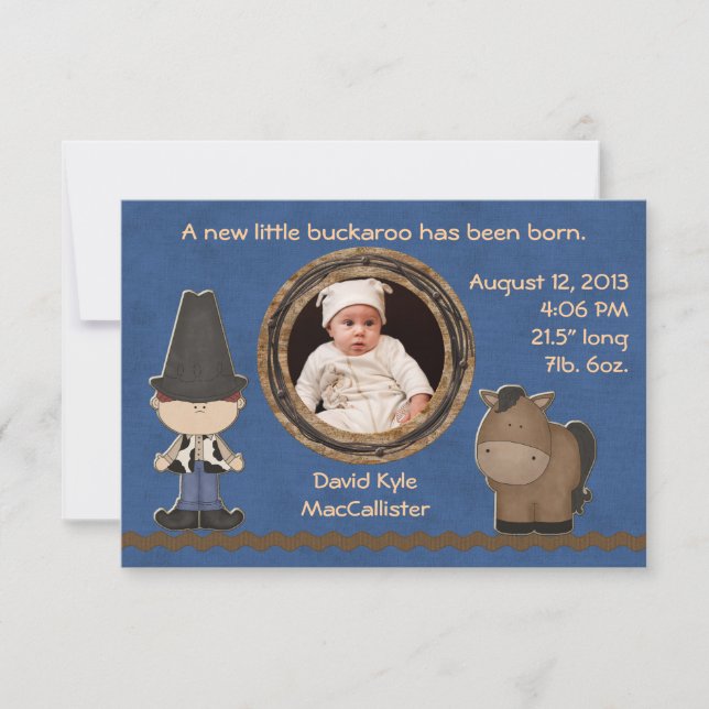 Cowboy Theme Pojke Birth Notice Meddelande (Framsida)