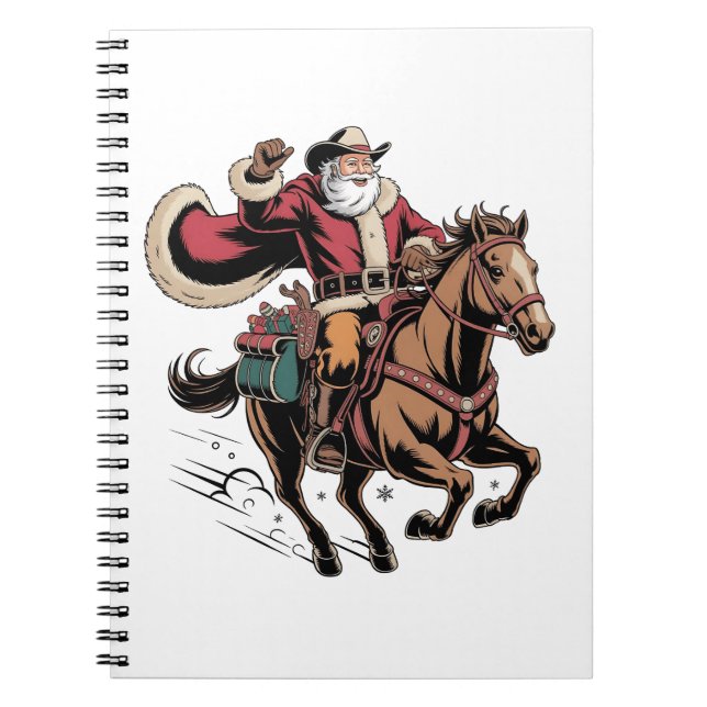 Cowboy Tomte Ridning På Häst Jul  Anteckningsbok (Framsidan)