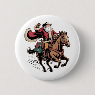 Cowboy Tomte Ridning På Häst Jul Knapp