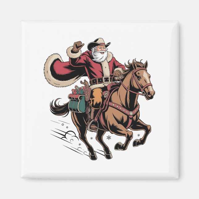 Cowboy Tomte Ridning På Häst Jul  Magnet (Framsidan)