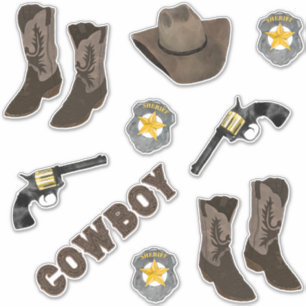 Cowboy Typography Artsy Coola Brown Watercolor Klistermärken