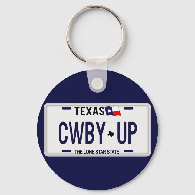 Cowboy Up! CWBY UP Texas License Plate Nyckelring (Framsida)