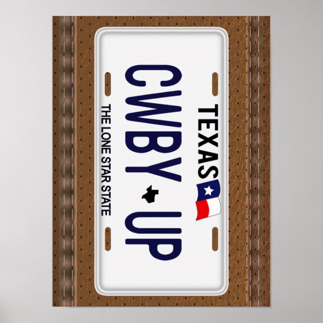 Cowboy Up! CWBY UP Texas License Plate Poster (Framsidan)