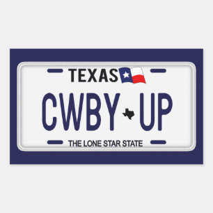 Cowboy Up! CWBY UP Texas License Plate Rektangulärt Klistermärke